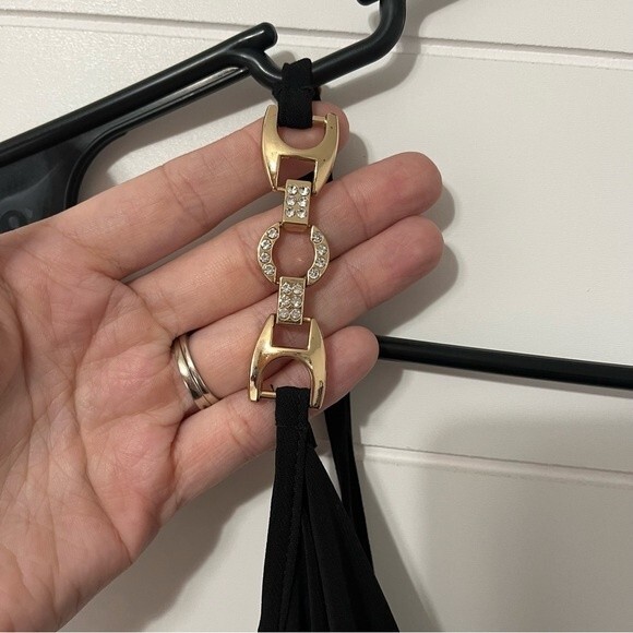 Jump Apparel Black Spaghetti Strap Maxi Cowl Neck High Slit Dress Size Large - Picture 4 of 8